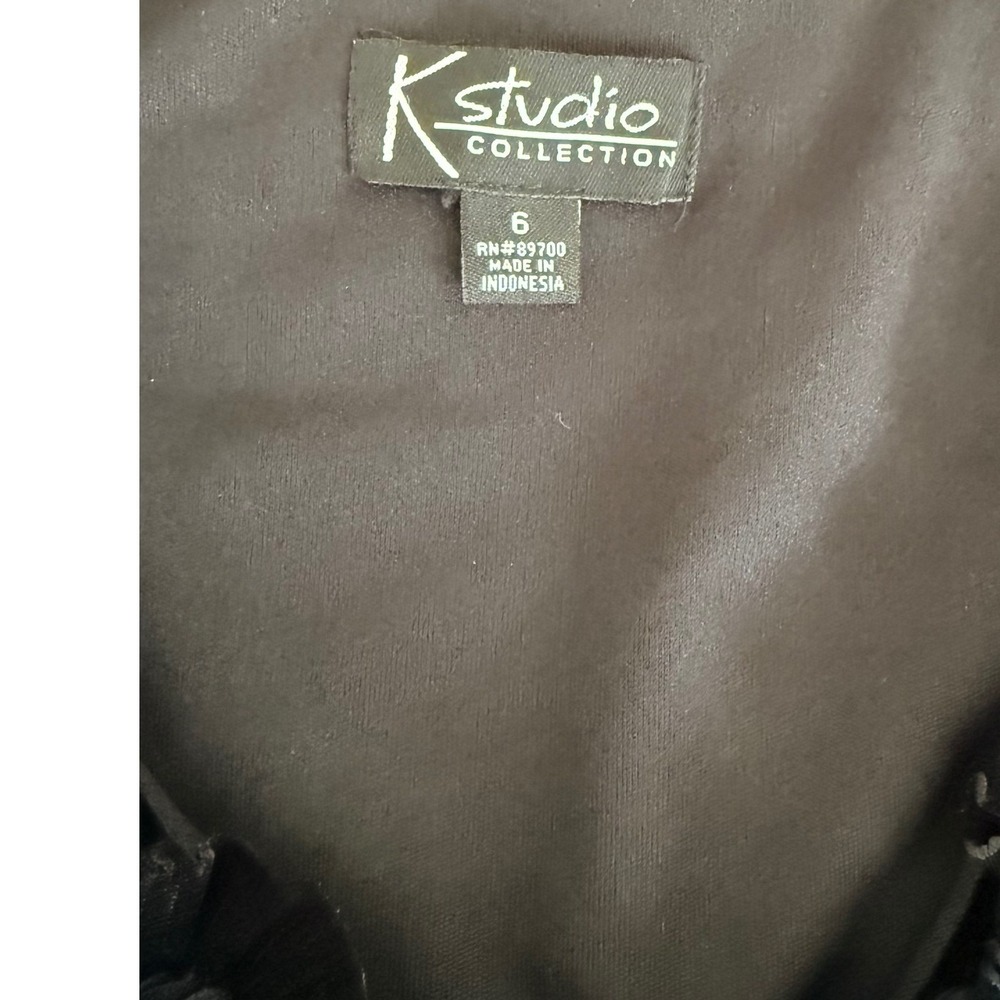 K Studio Collection Black Velvet Ruffle Empire Waist Midi Dress Size 6 Vintage - Picture 8 of 12